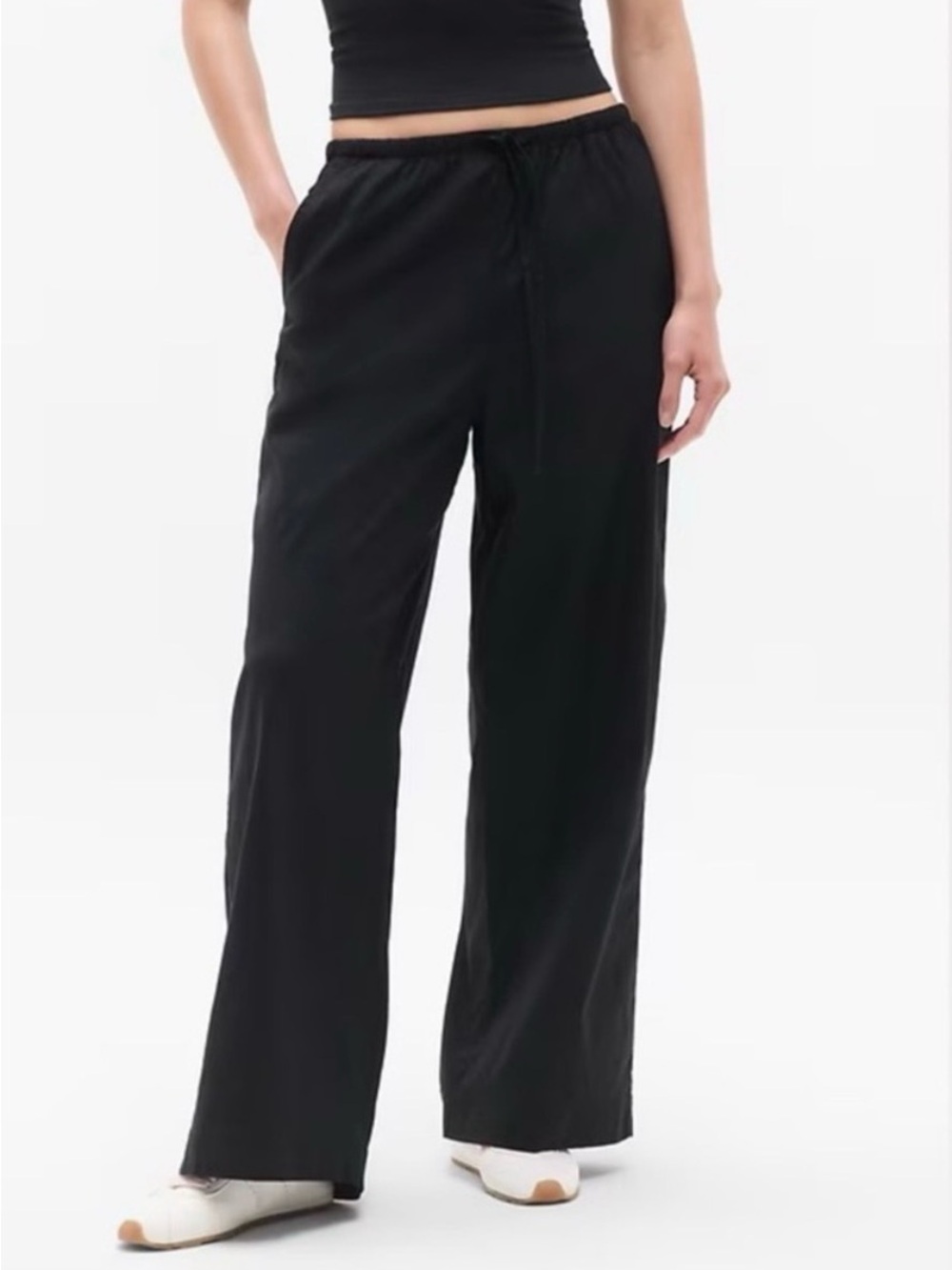 Athleta Black Wide-Leg Lounge Linen Blend Pants - Picture 2 of 5